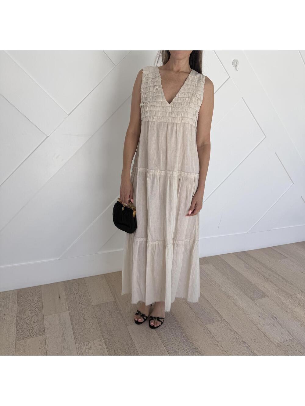 Lemlem Cream Tiered Sleeveless Rainbow Stripe Maxi Beach Dress Size S NWT - Picture 1 of 4